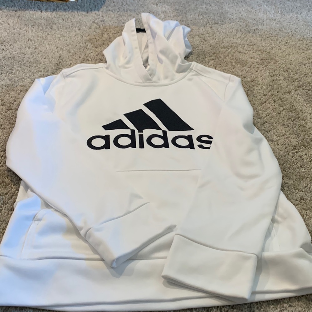 Excellent condition adidas boys size Md hooded  sweatshirt black and white